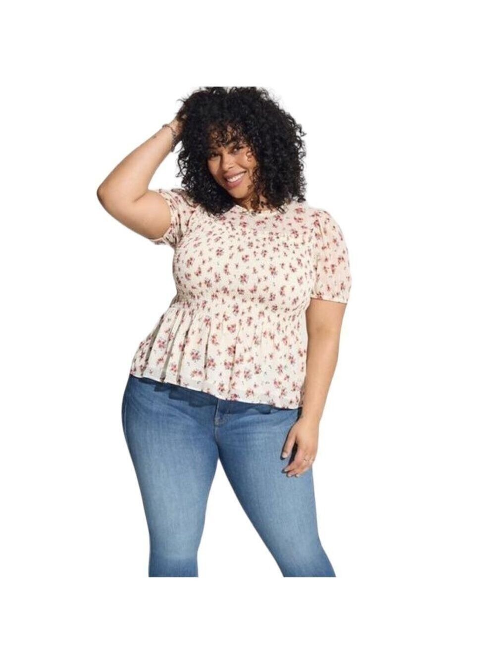 TORRID Chiffon Ruffle Mock Neck Smocked Crop Top Size 6